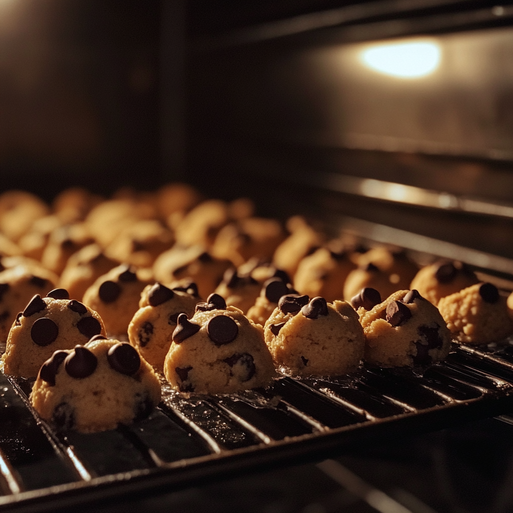 Baking frozen chocolate chip cookie dough in the oven