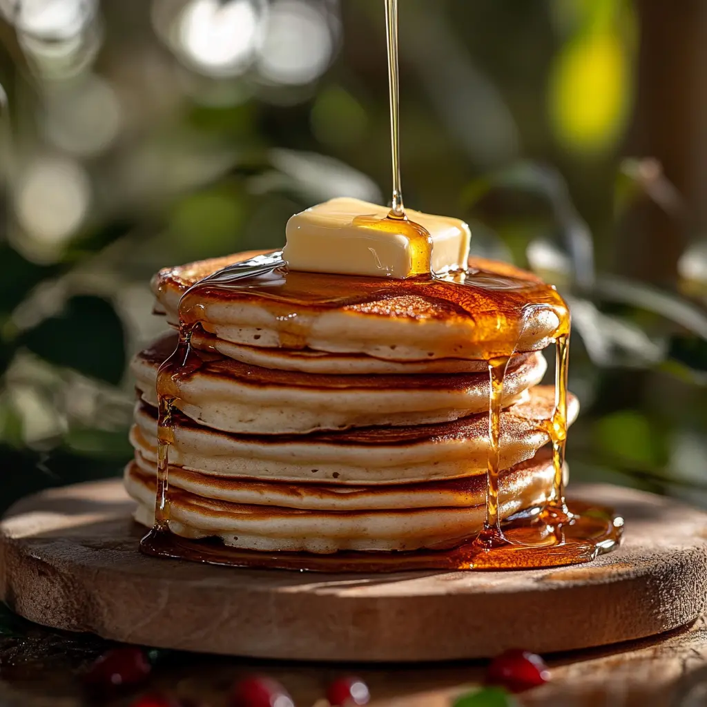 Mini pancakes with classic toppings of syrup and butter