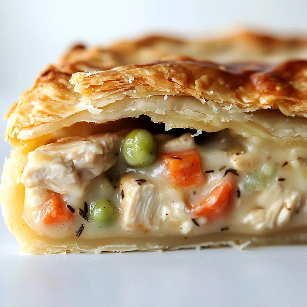 Cross-section of a chicken pot pie showing a crispy bottom crust and creamy filling. Should you prebake the bottom crust of a chicken pot pie