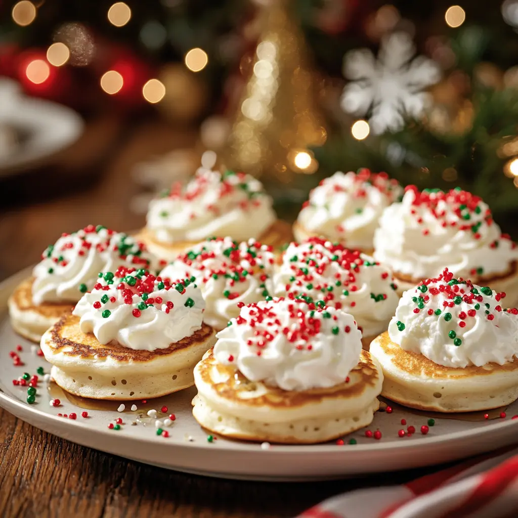 Mini pancakes with holiday-themed decorations