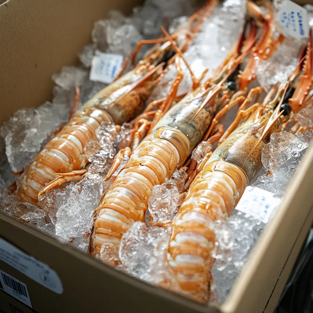 Where to Buy Langoustine? A box of frozen langoustines packed with ice for shipping