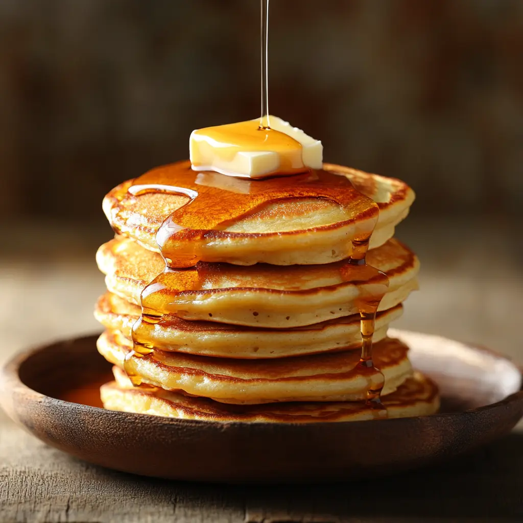 Stack of mini pancakes with syrup and butter