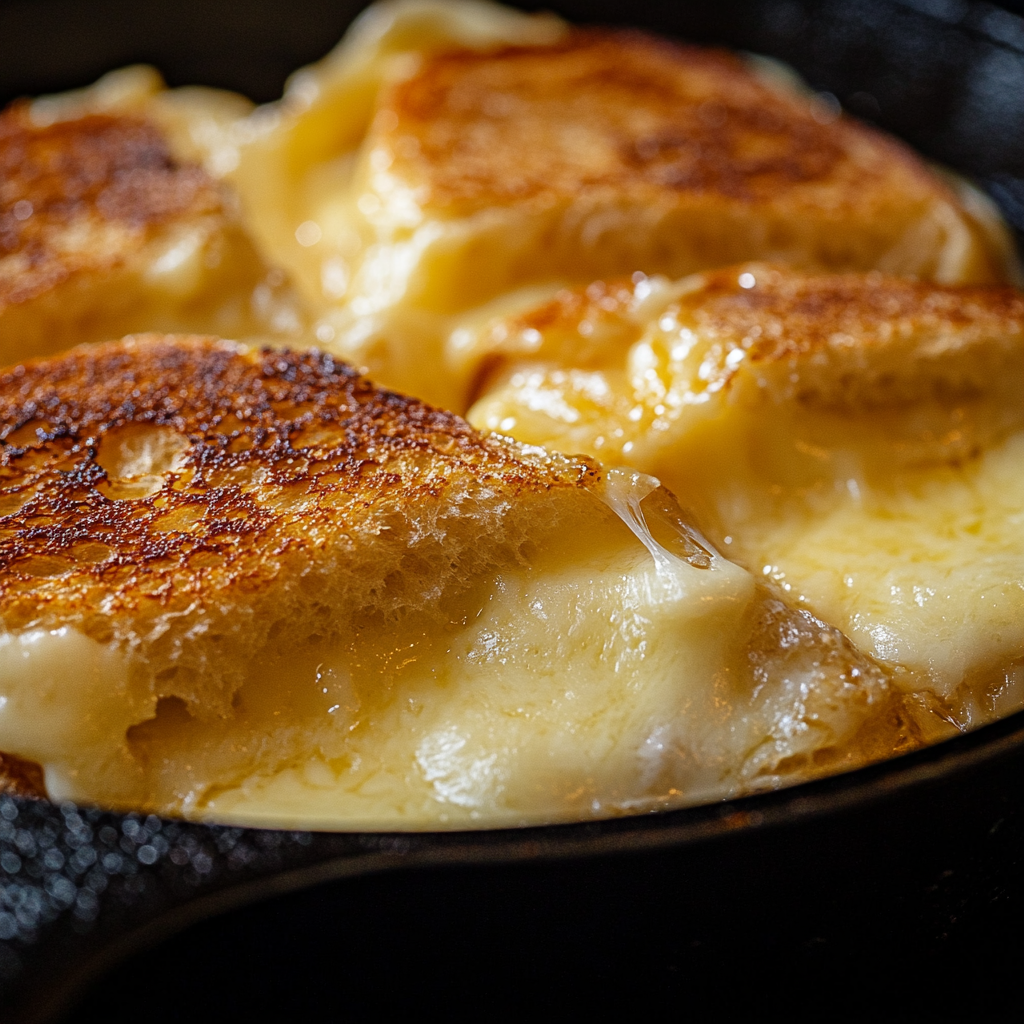 How to Make Grilled Cheese and Tomato Soup. A grilled cheese sandwich being cooked in a skillet