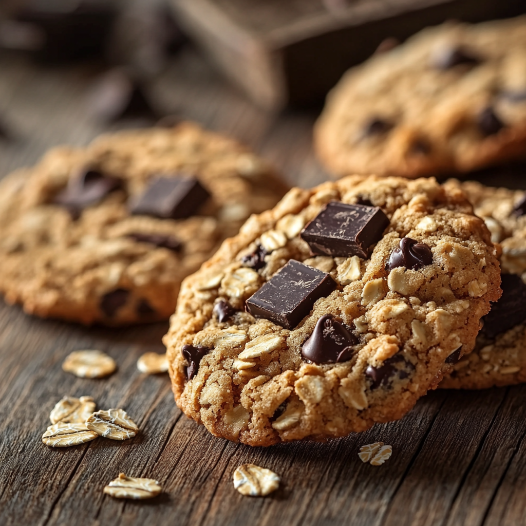 Healthier chocolate chip cookies with oats and dark chocolate