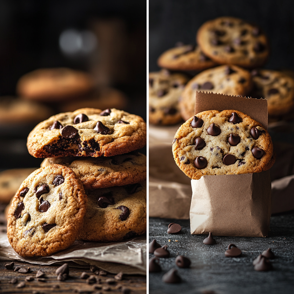 Side-by-side comparison of homemade and packaged cookies