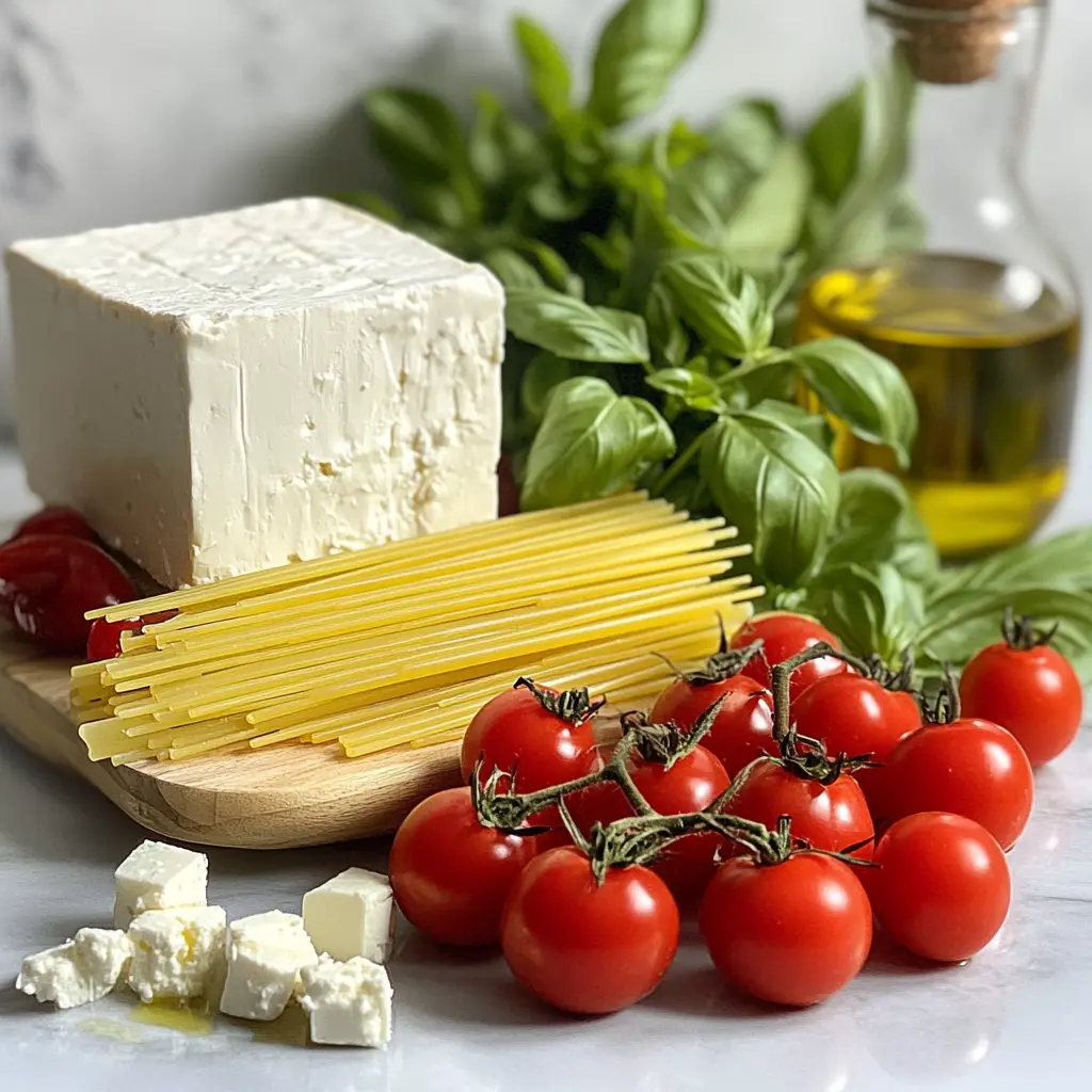 Fresh ingredients for baked feta pasta