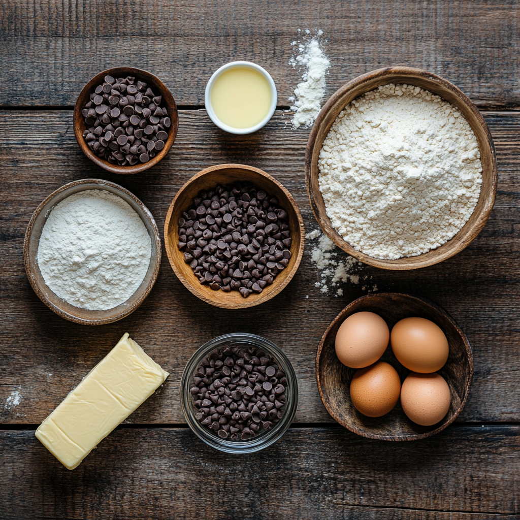 Ingredients for chocolate chip cookies on a countertop. Chocolate Chip Cookies Recipe