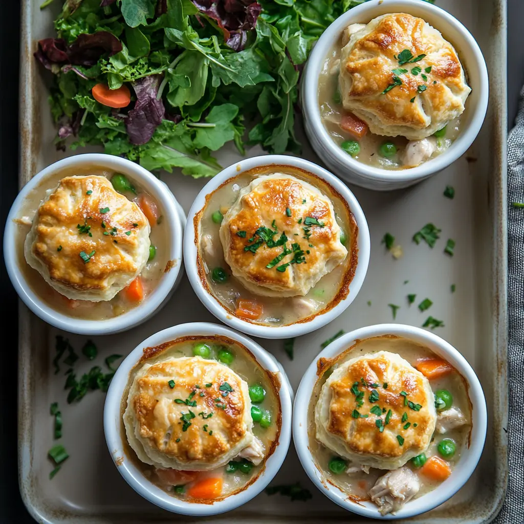  Biscuit topping on chicken pot pie baking in oven