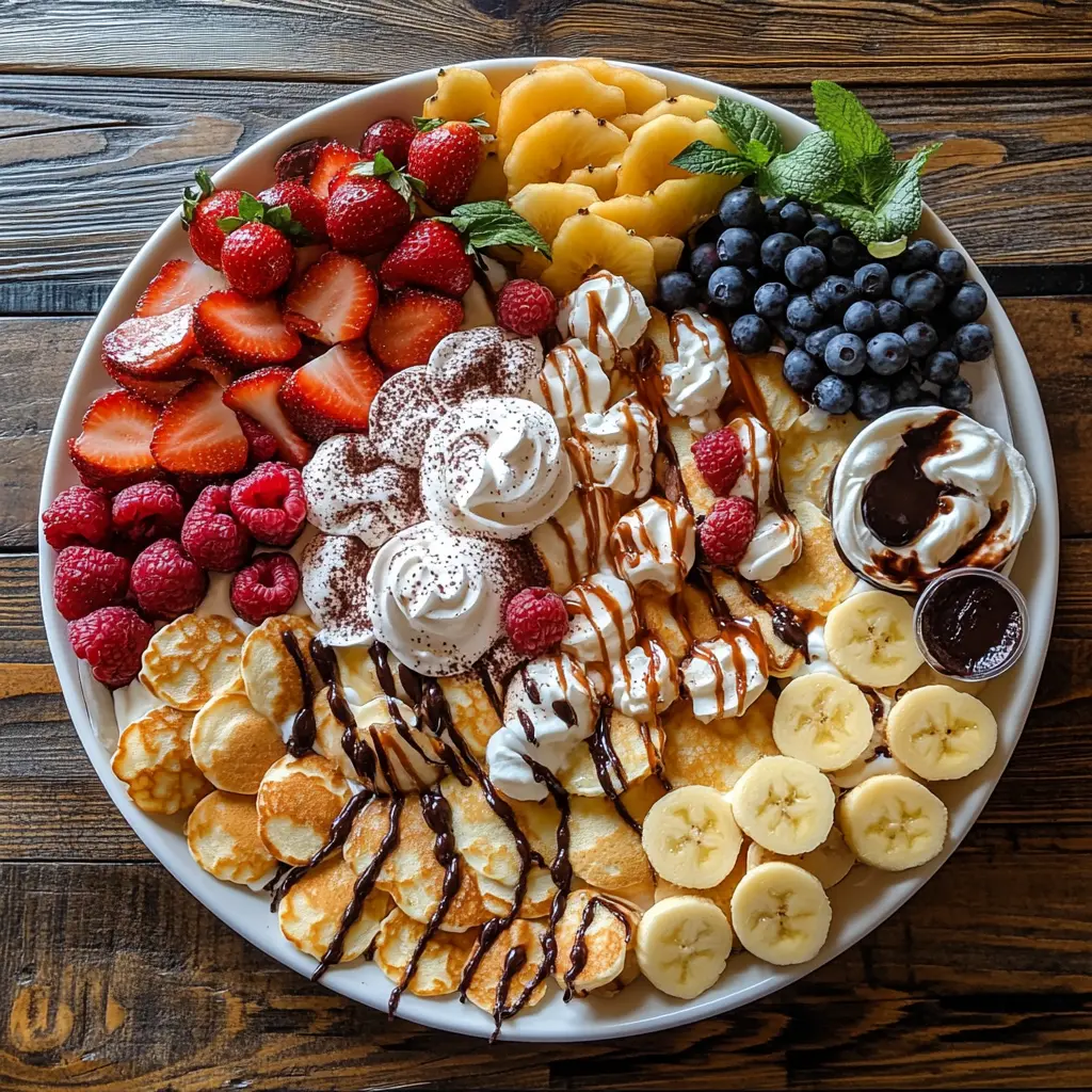 A creative platter of mini pancakes with various toppings