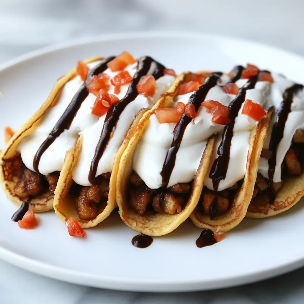 Mini pancake Tacos with Yaghourt and syrup