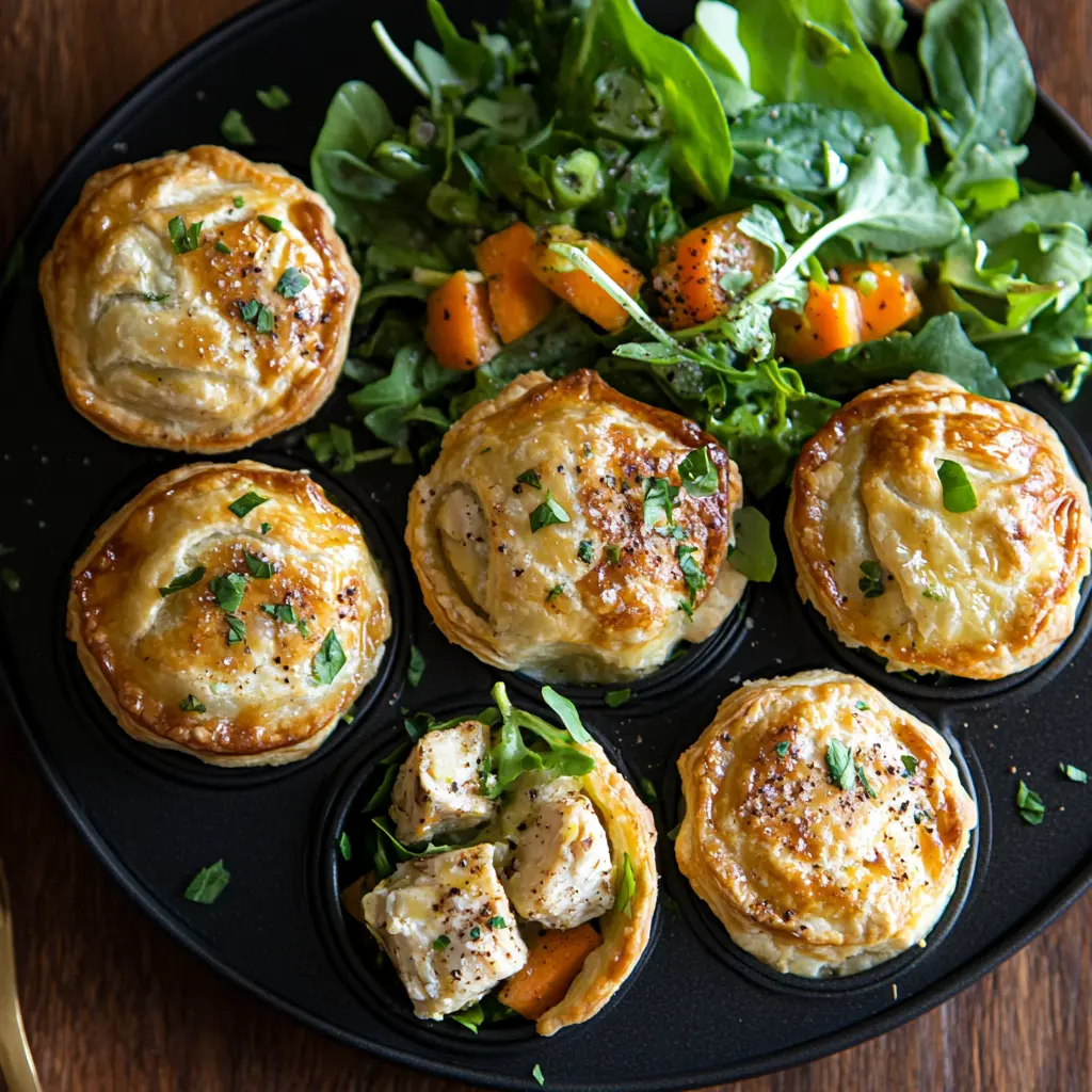 Mini chicken pot pies in a muffin tin