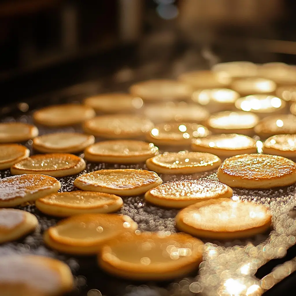  Fluffy mini pancakes cooking on a griddle