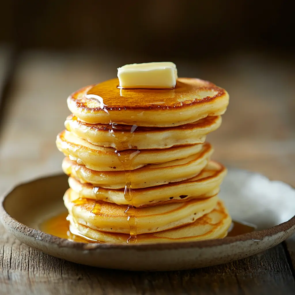 A stack of mini pancakes with syrup and butter