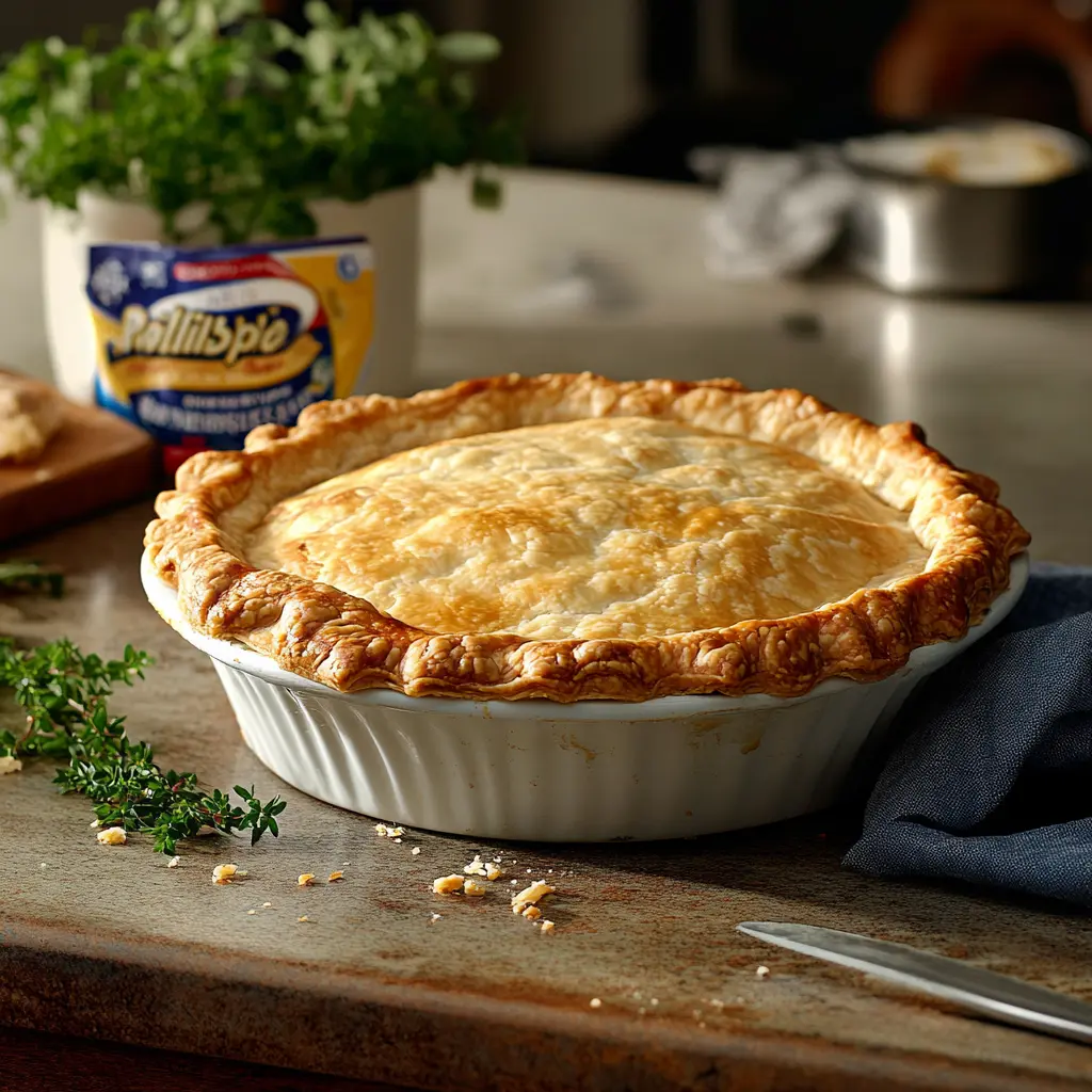 Pillsbury pie crust package and chicken pot pie