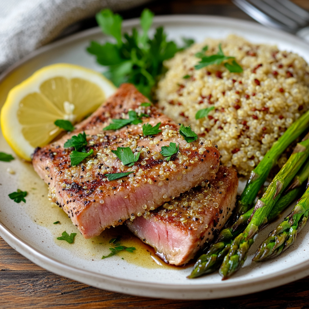 Air Fryer Tuna Steak with Healthy Sides