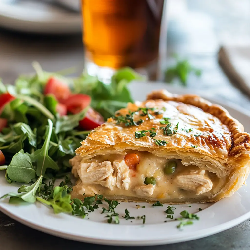  pot pie served with a side salad