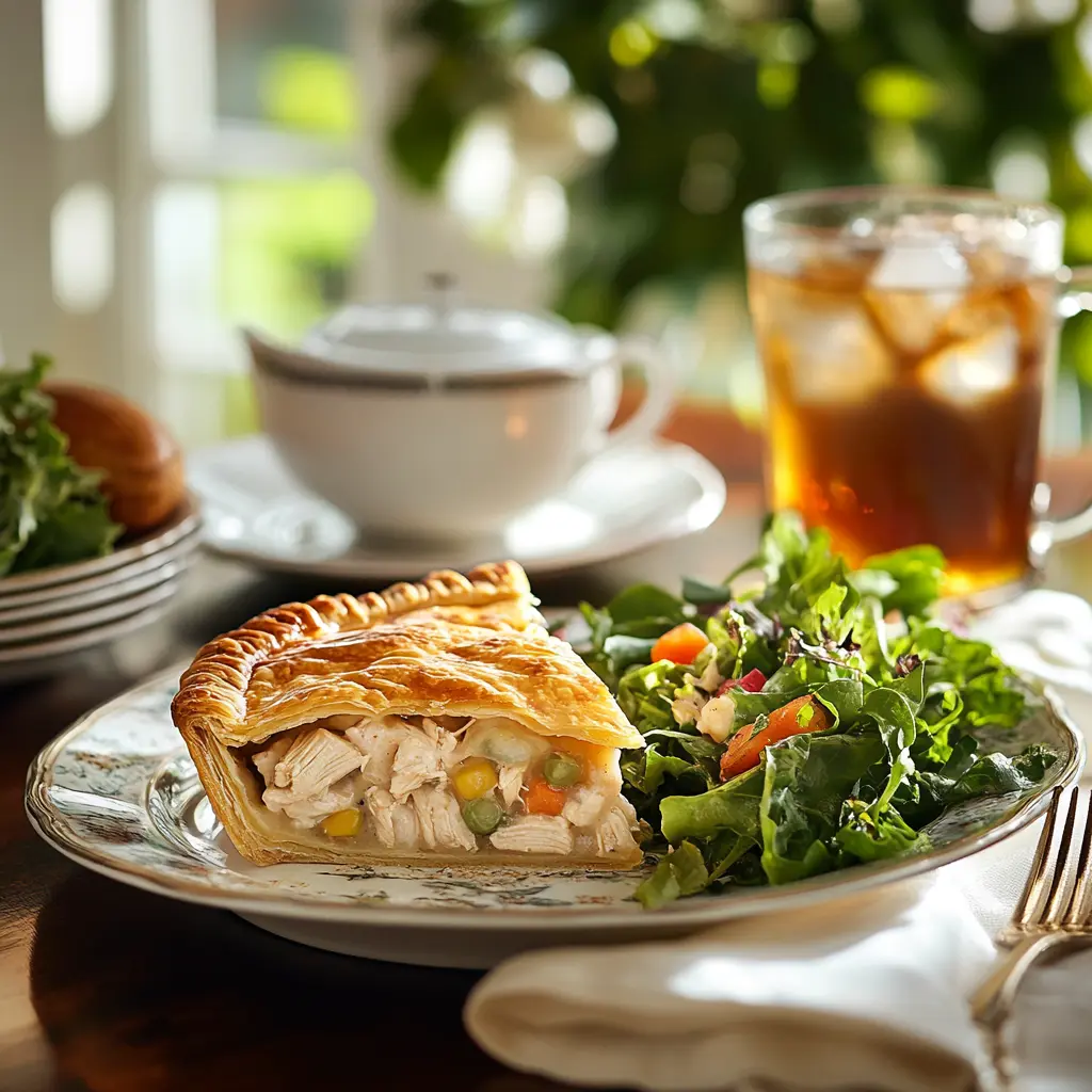 Chicken pot pie served with a salad