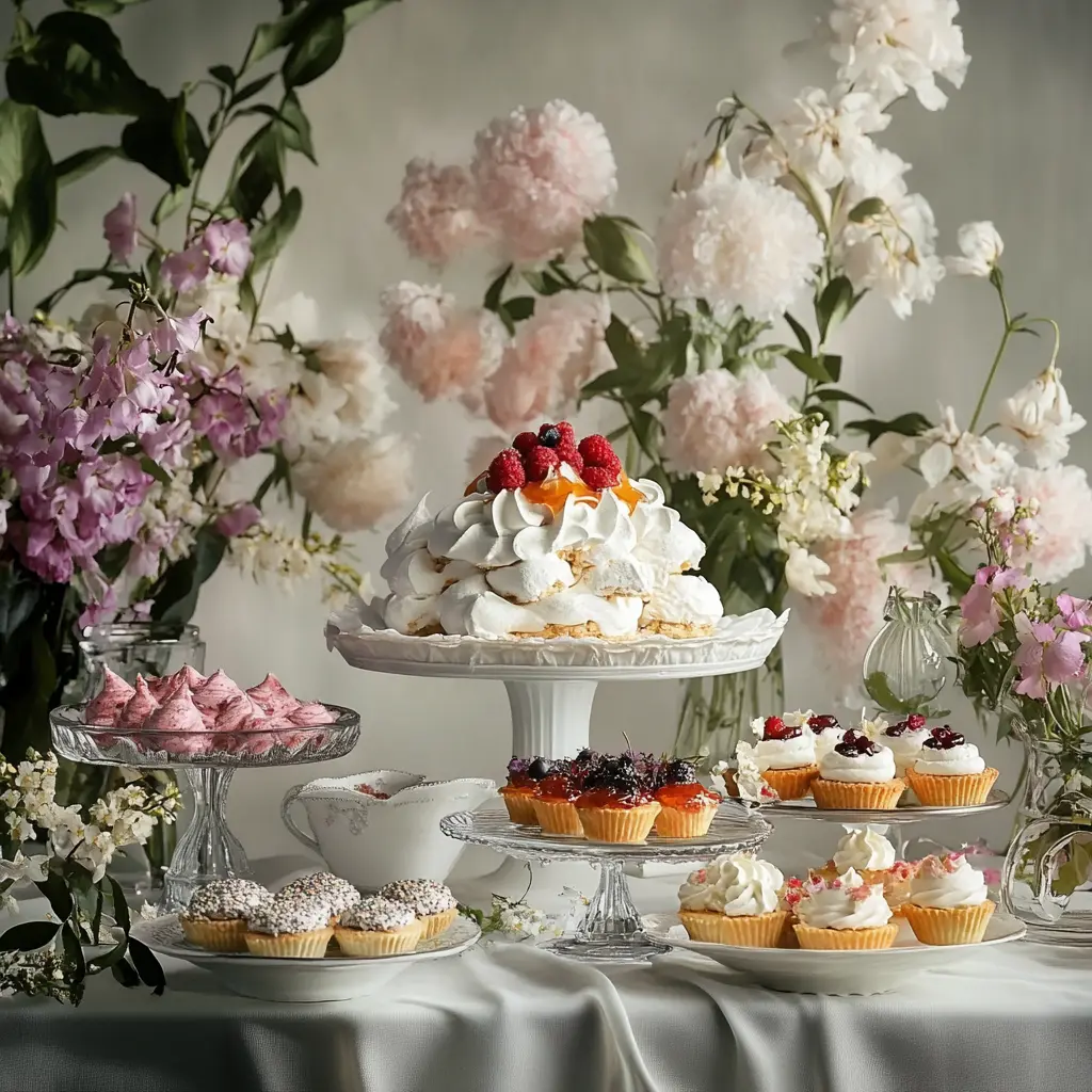 A selection of low-calorie royal desserts elegantly arranged on a table