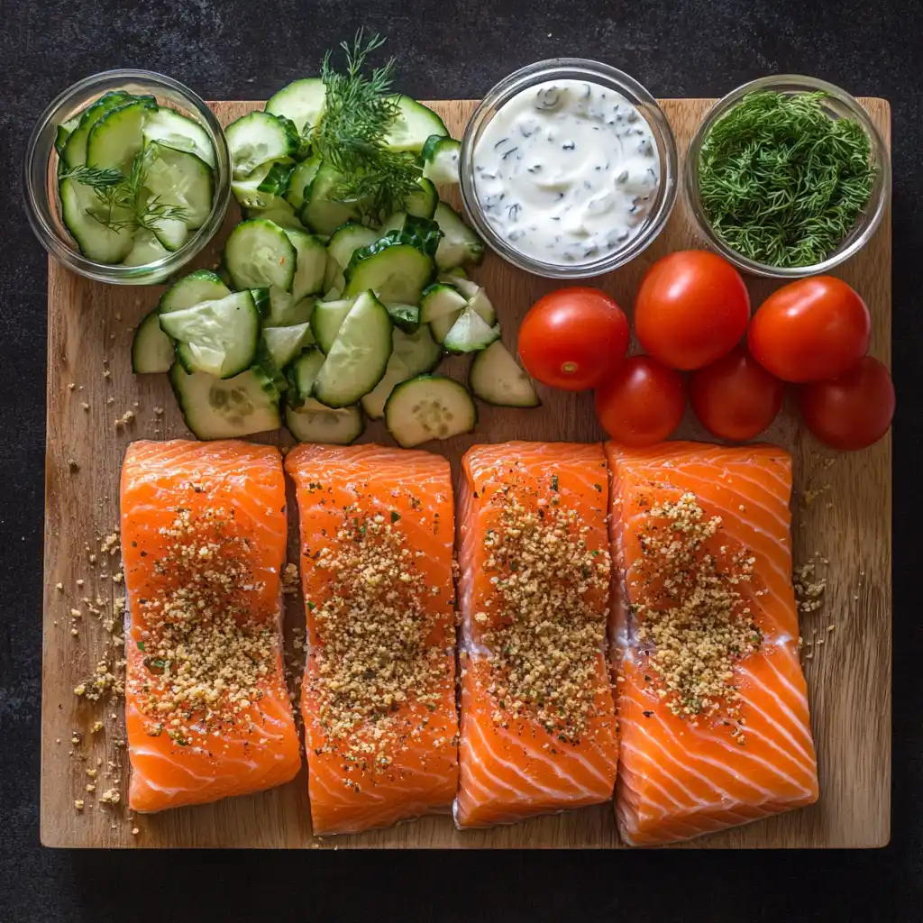 How Do I Make Salmon Patties Healthier?
Ingredients for healthy salmon patties, including fresh salmon, vegetables, and whole-grain breadcrumbs