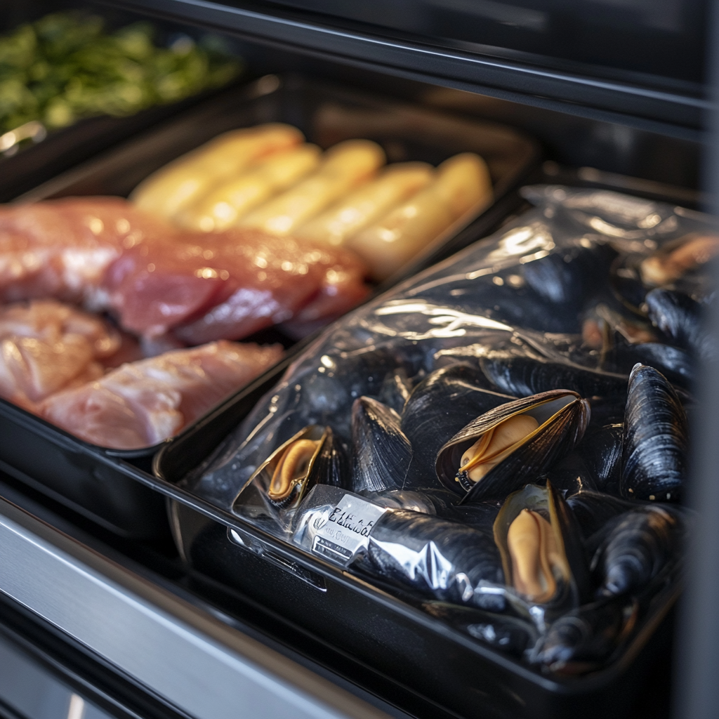 Mussels in a freezer-safe bag ready for freezing