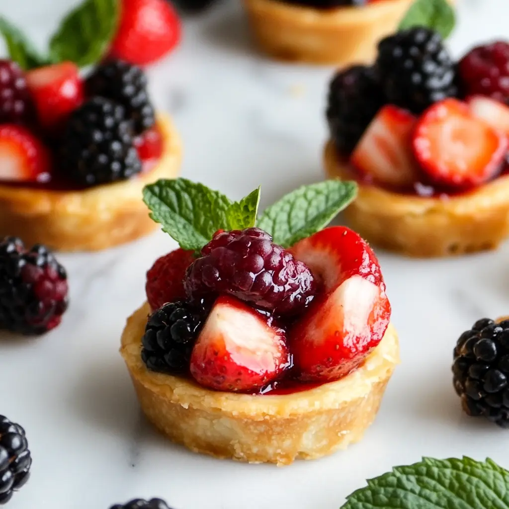 Mini fruit tarts with almond crust and fresh berries. Low-Calorie Royal Desserts