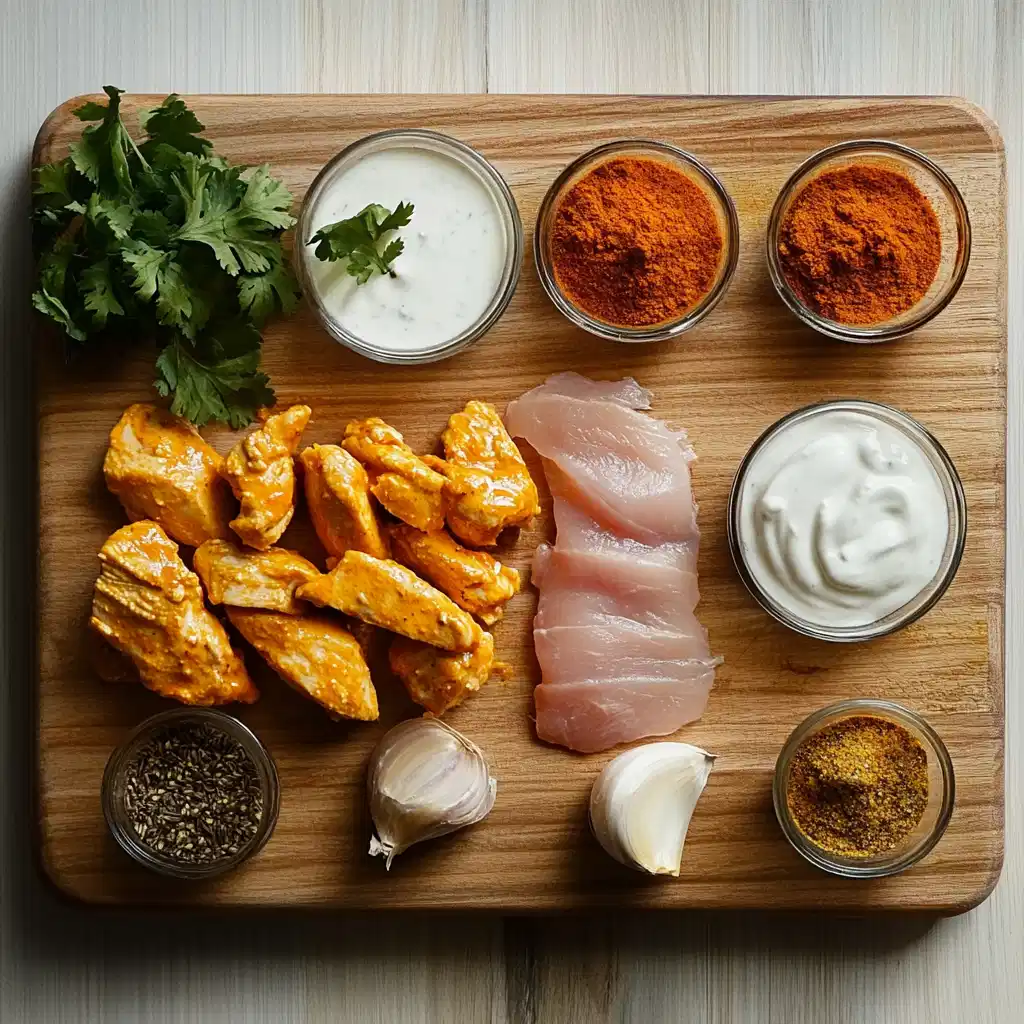 Chicken Tikka Masala Nutrition. Ingredients for chicken tikka masala laid out on a cutting board