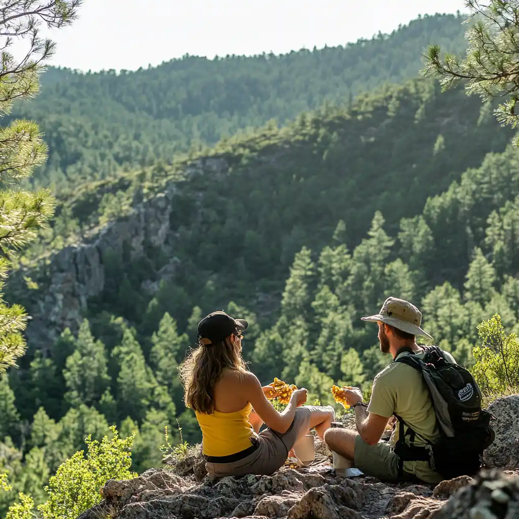 Hikers enjoying Wilde Protein Chips outdoors