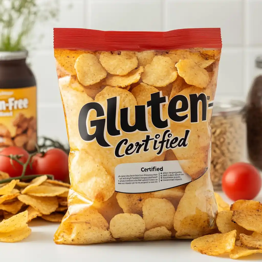 A bag of Quest Protein Chips with a "Gluten-Free Certified" label displayed prominently