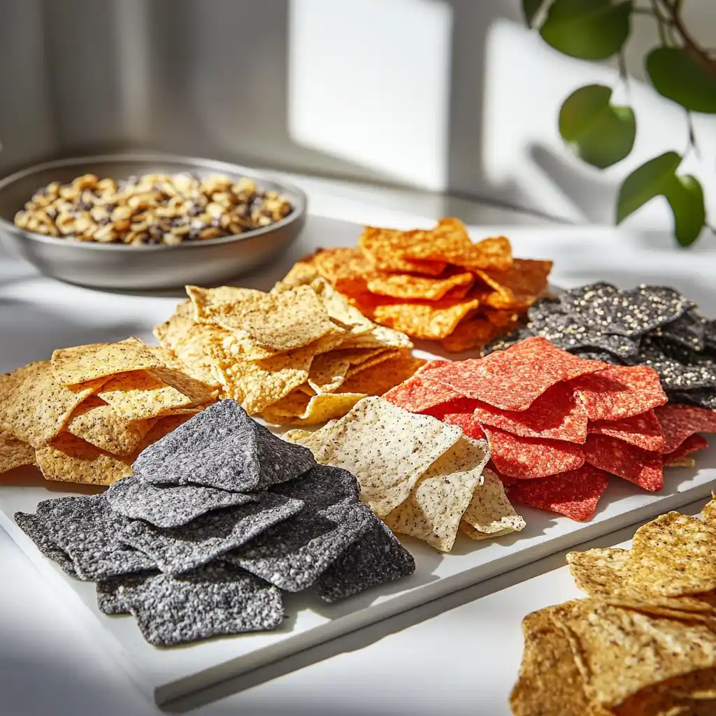 Quest Protein Chips in a variety of flavors on a clean table