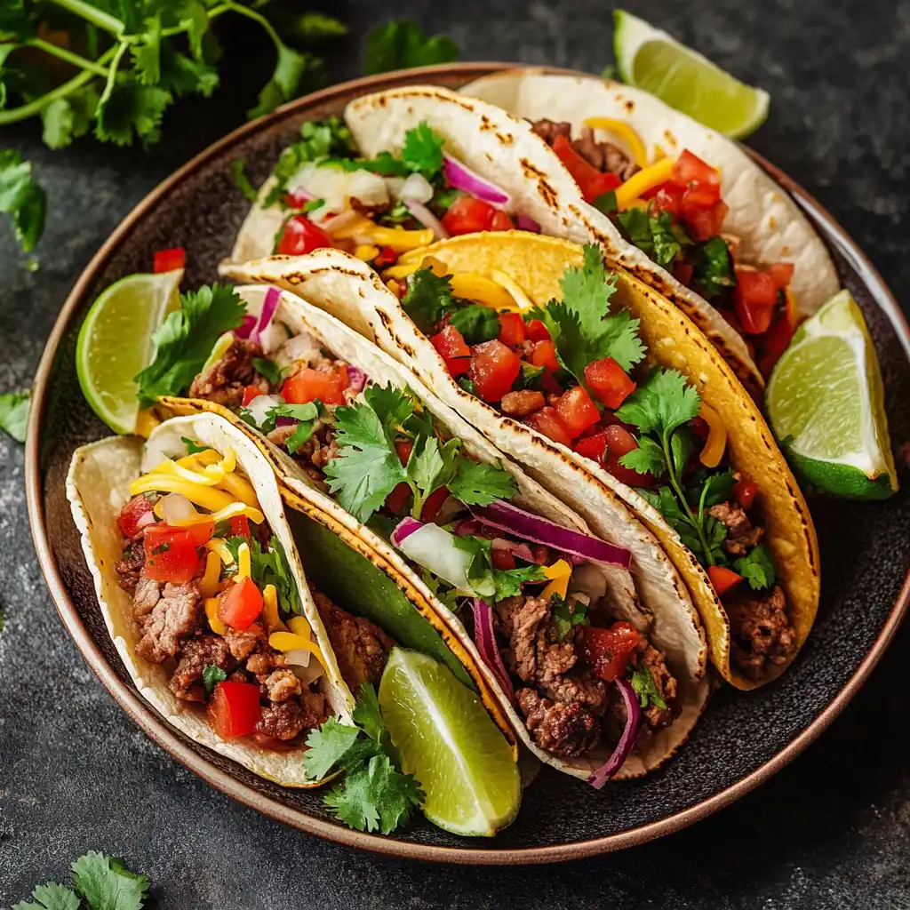 A plate of tacos with various fillings