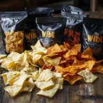 A bag of Wilde Protein Chips with flavors displayed