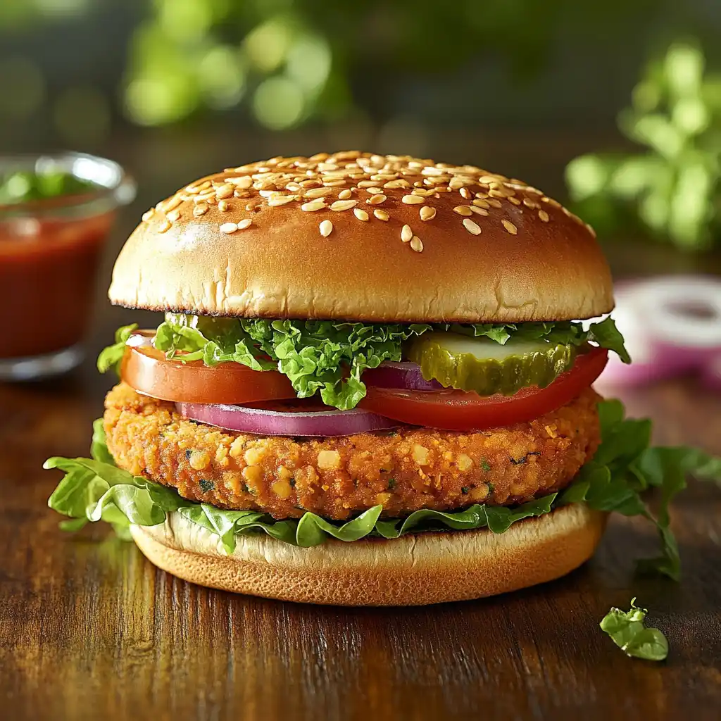 Homemade Subway-style veggie patty with fresh vegetables