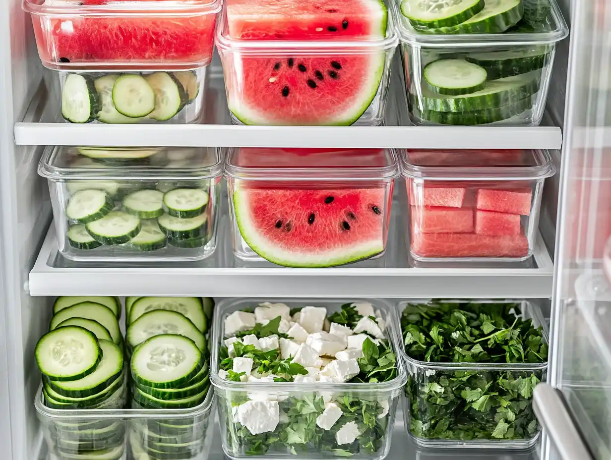 Salad ingredients stored in separate containers for meal prep