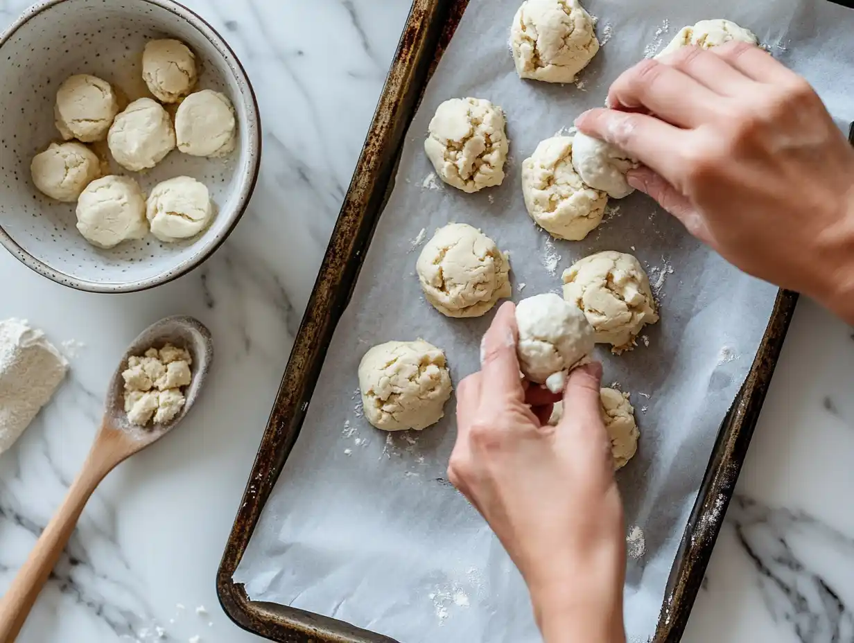Cookie dough ball being filled with cheesecake mixture