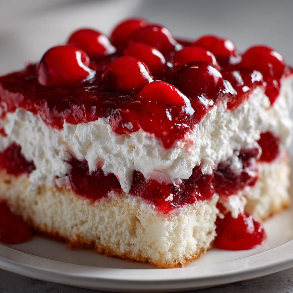 fluffy white cream-cheese and angel-food-cake layers, in soft natural light