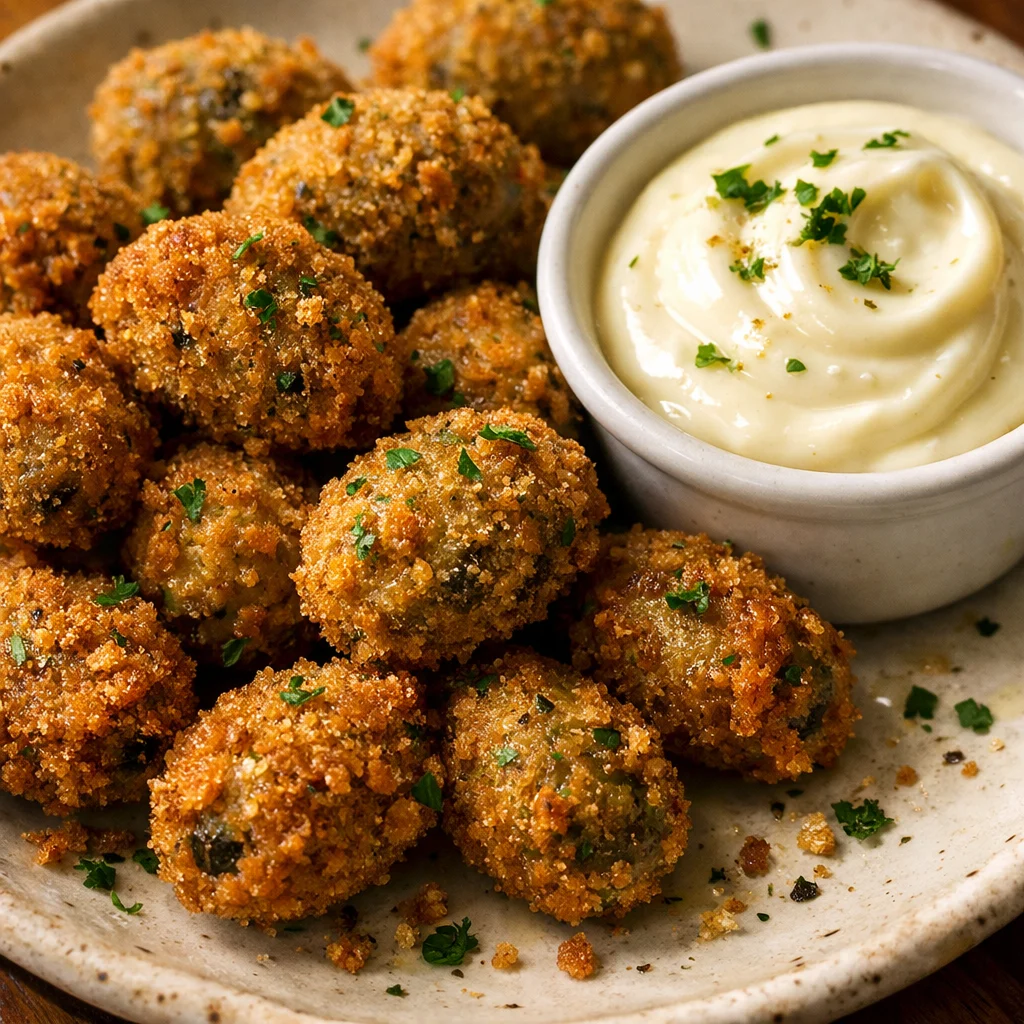 Crispy Fried Olives with Garlic Aioli