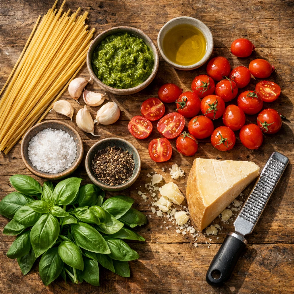 Pesto Pasta With Roasted Tomatoes