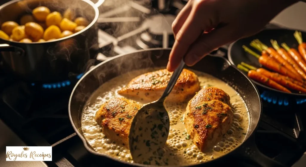 Creamy Herb Chicken with Mashed Potatoes & Glazed Carrots: A Complete Comfort Food Dinner