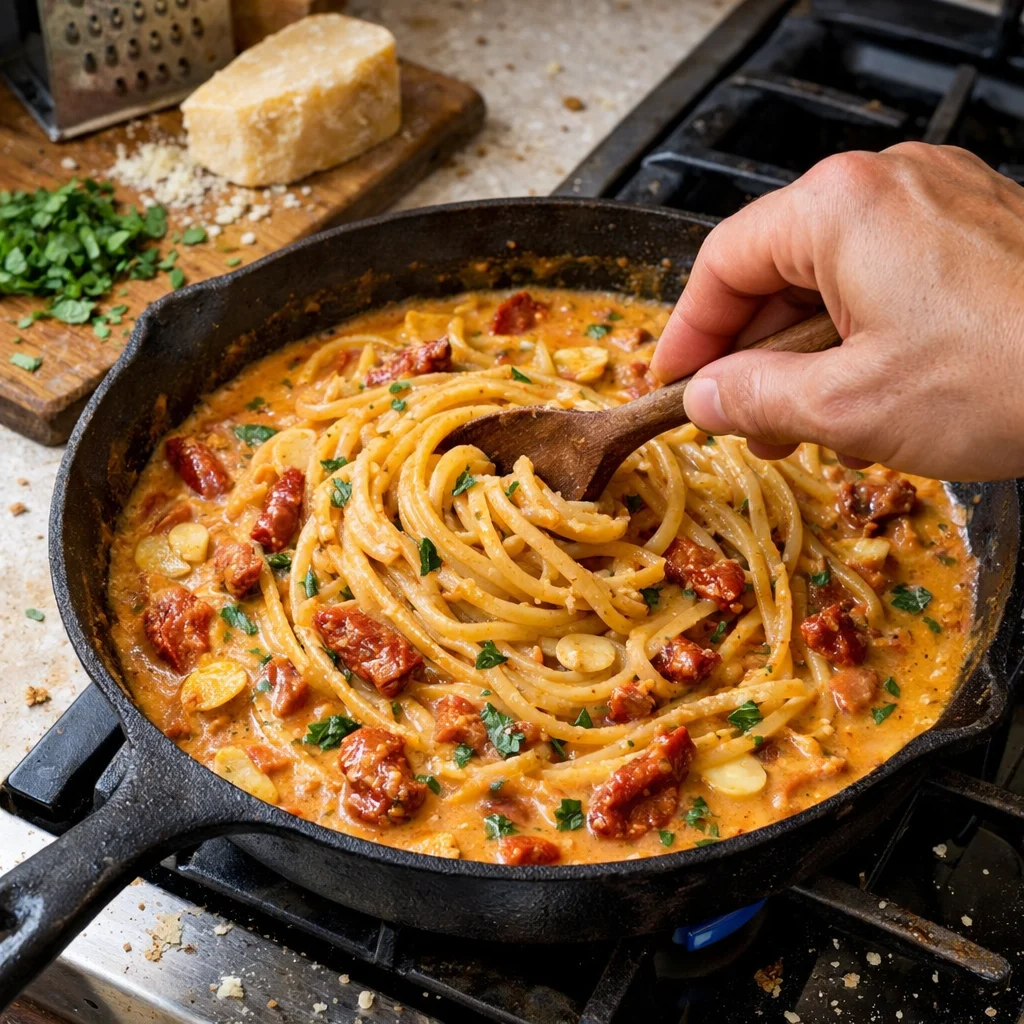 One Pan Creamy Sun-Dried Tomato Pasta