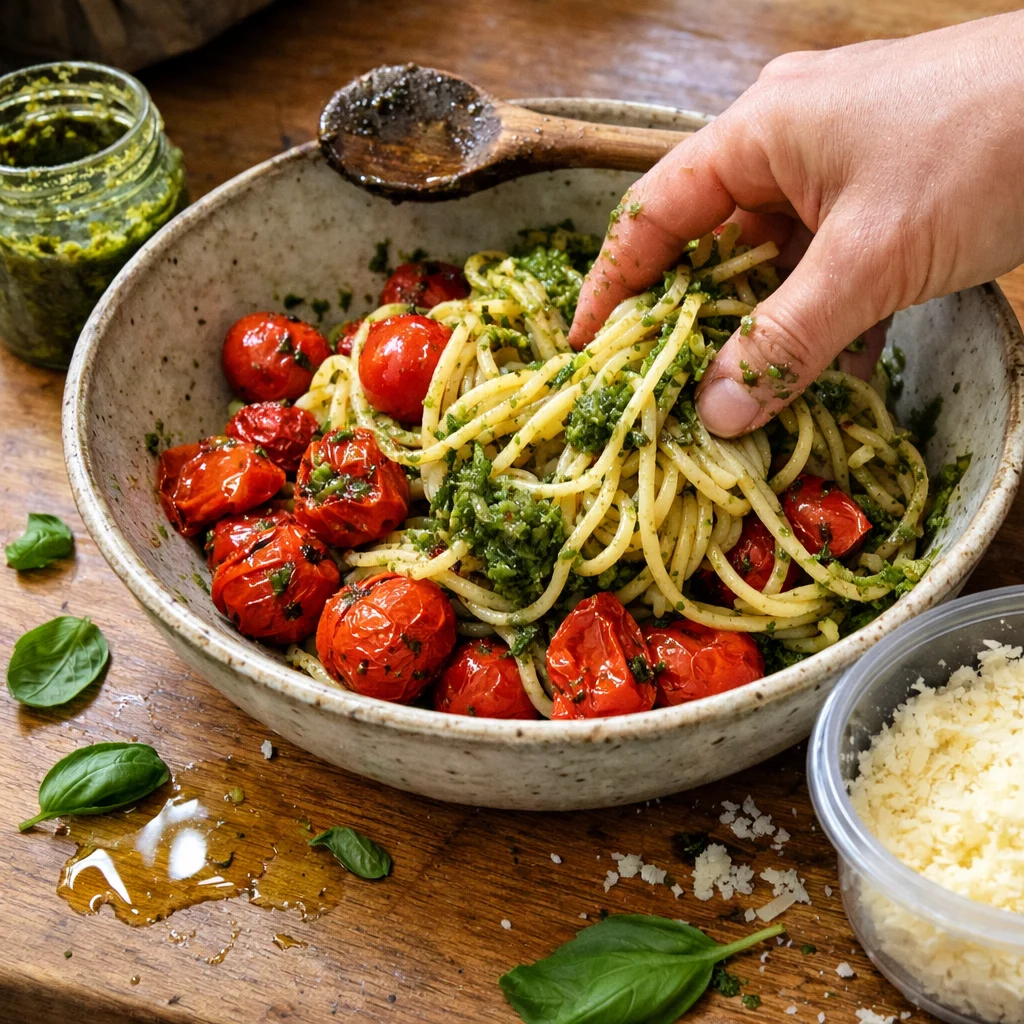 Pesto Pasta With Roasted Tomatoes
