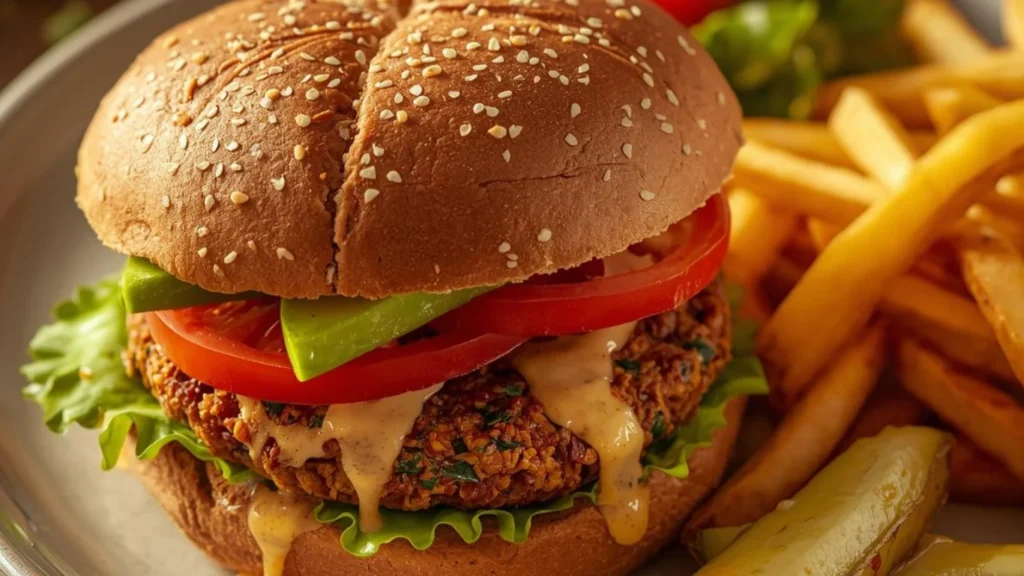 High-protein lentil patties sandwich